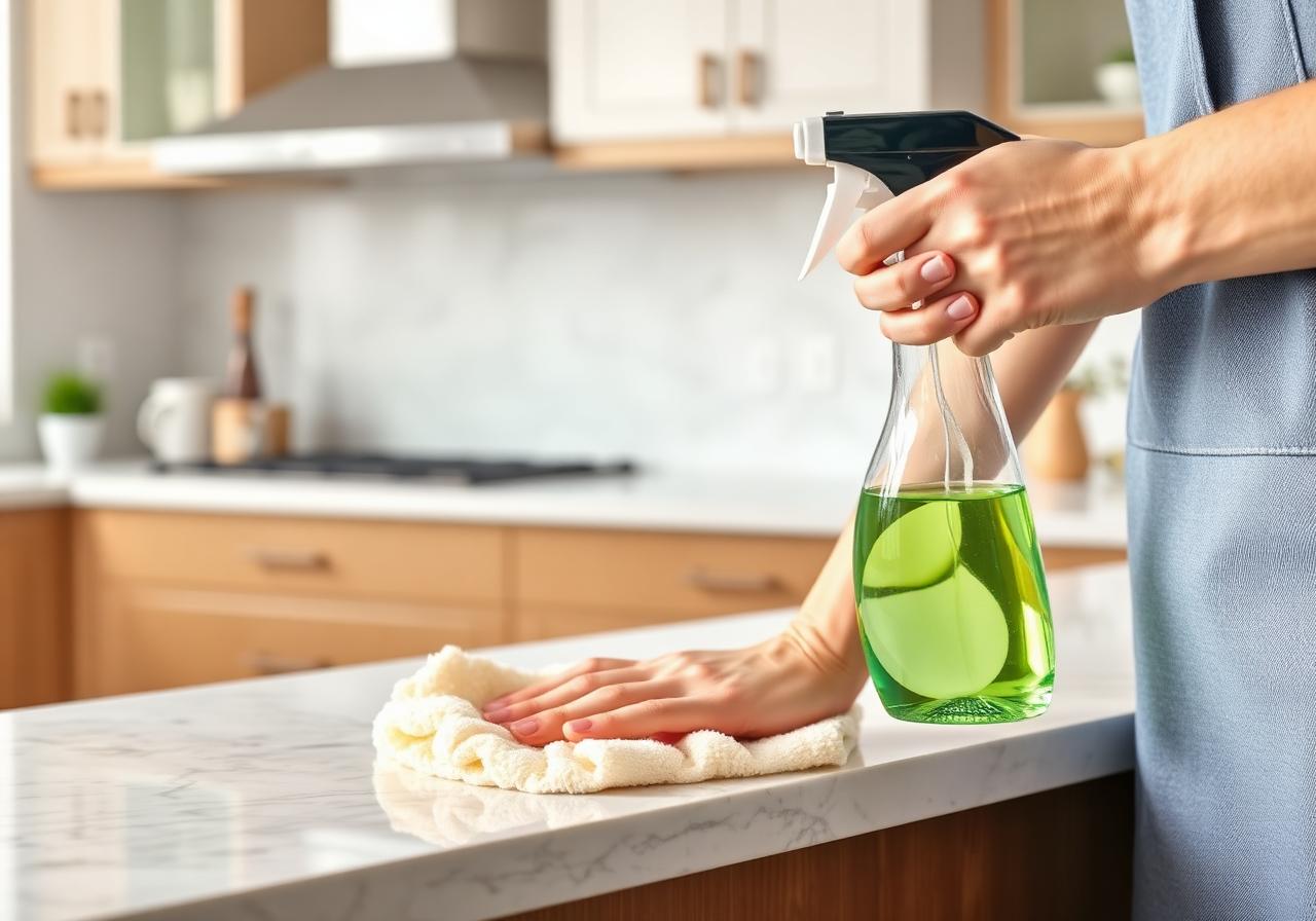 Eco-friendly marble countertop wipe-down